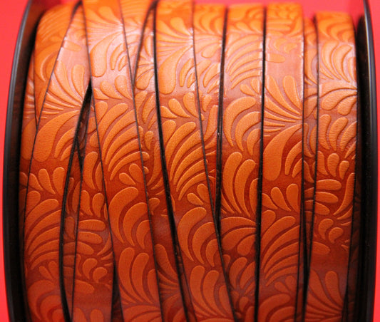 MADE in EUROPE 24" flat leather cord, 10mm leather cord, floral embossed leather cord (AR150/10/05)