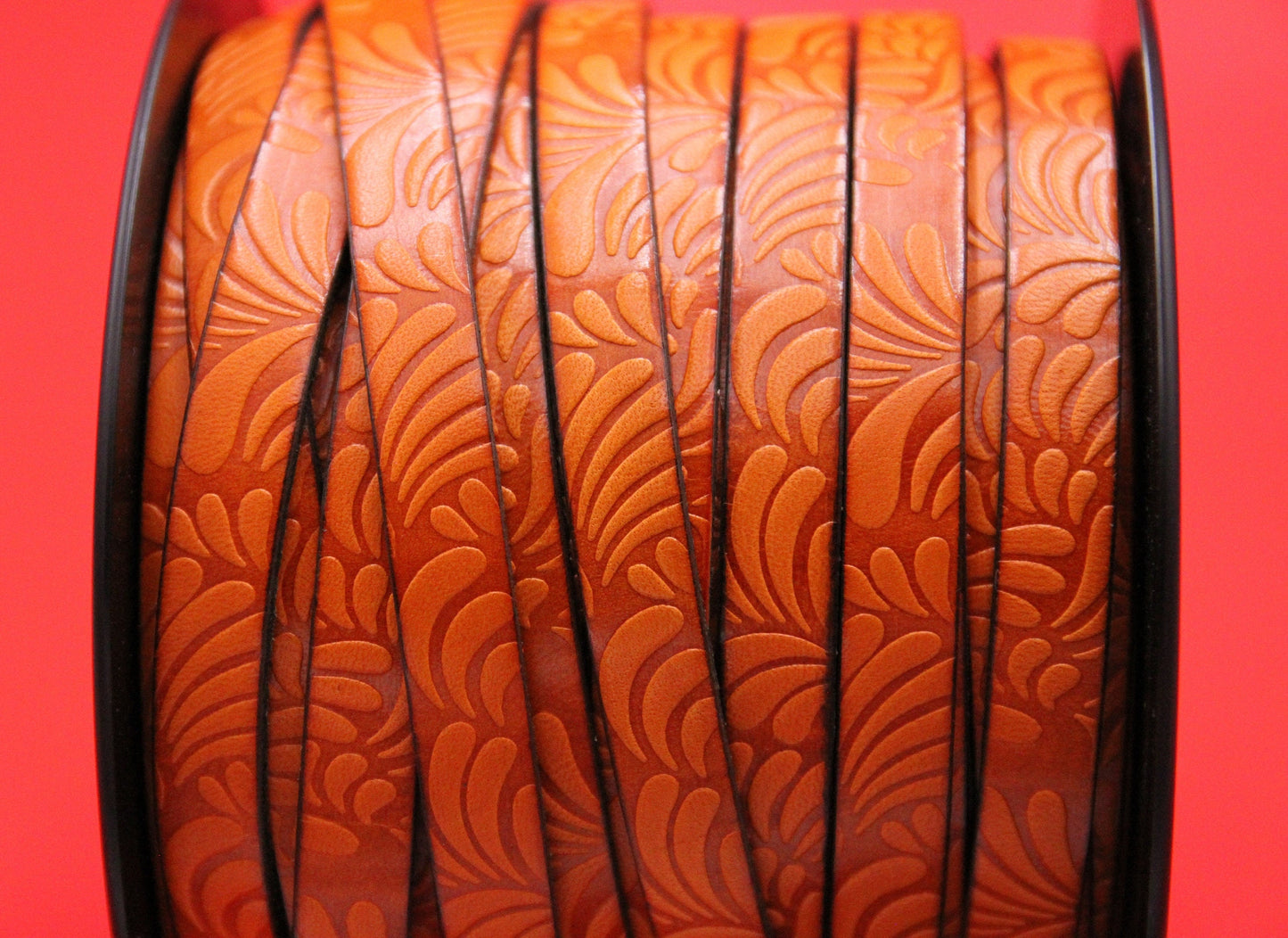 MADE in EUROPE 24" flat leather cord, 10mm leather cord, floral embossed leather cord (AR150/10/05)