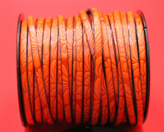 MADE in EUROPE 24'' flat 5mm embossed leather cord, 5mm flat floral embossed leather cord, (AR150/05/30)
