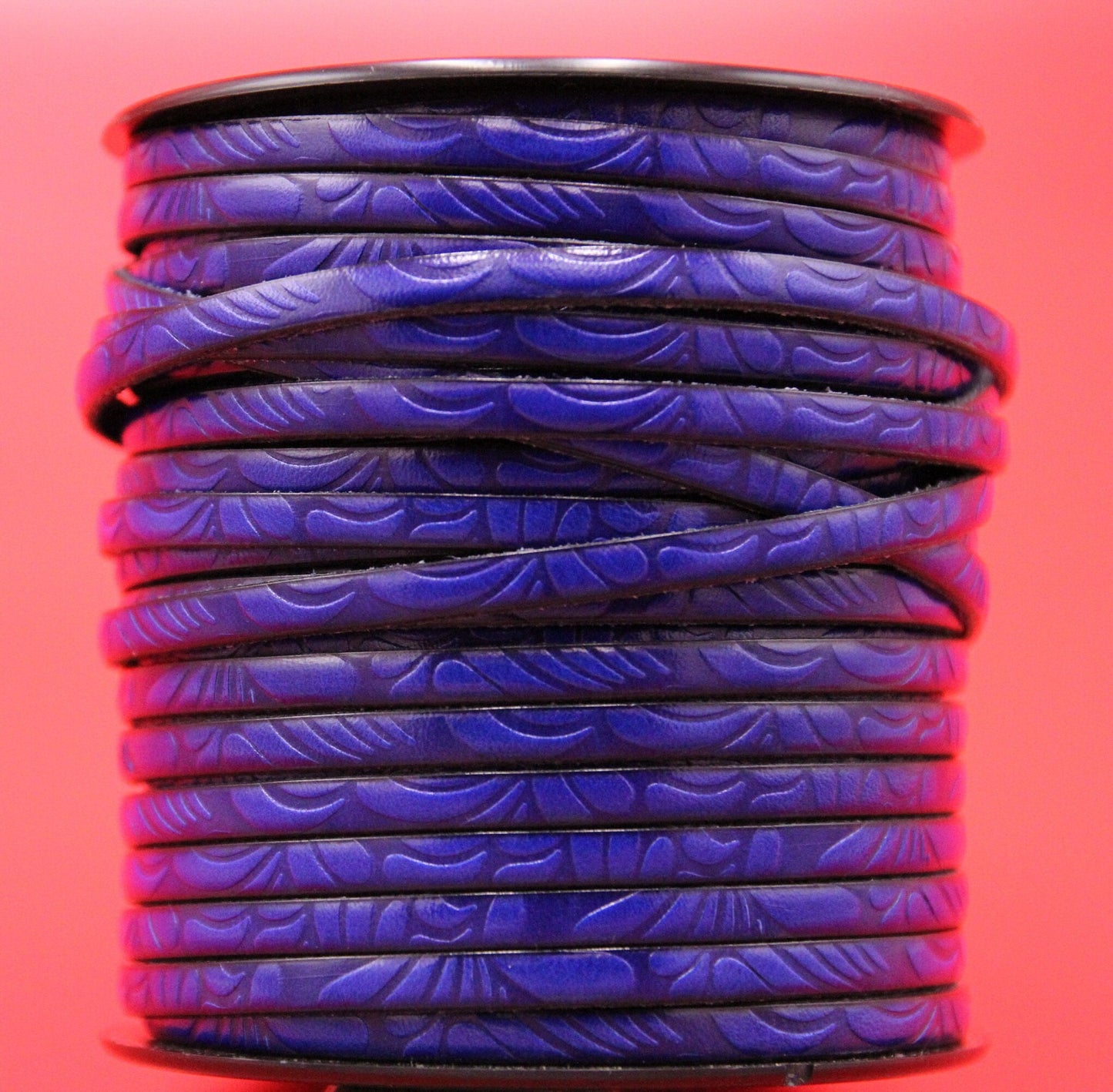 MADE in EUROPE 24'' flat 5mm engraved leather cord, 5mm flat royal blue leather cord, 5mm floral embossed leather cord(AR150/05/22)