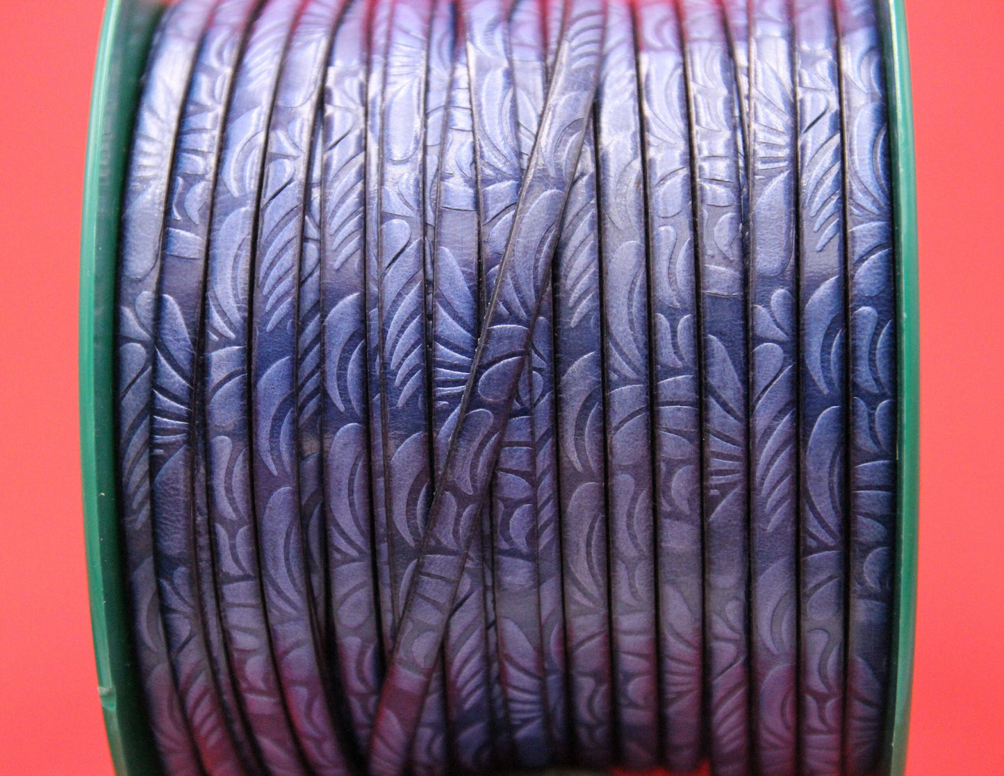 MADE in EUROPE 24" flat leather cord, floral embossed 5mm blue leather cord, genuine leather cord (AR150/05/20)
