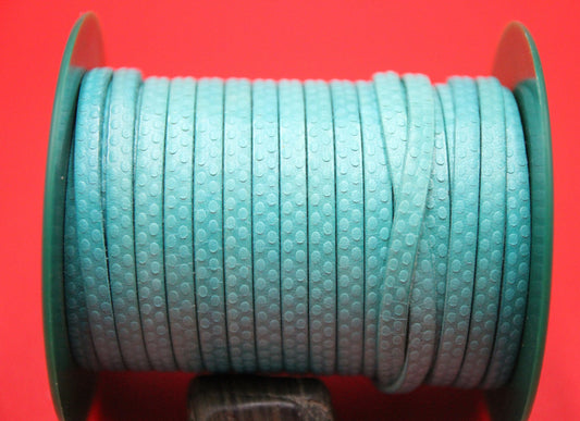 MADE in EUROPE 24'' flat 5mm engraved light turquoise leather cord, 5mm flat leather cord, 5mm embossed leather cord(MARF5TURPAST)