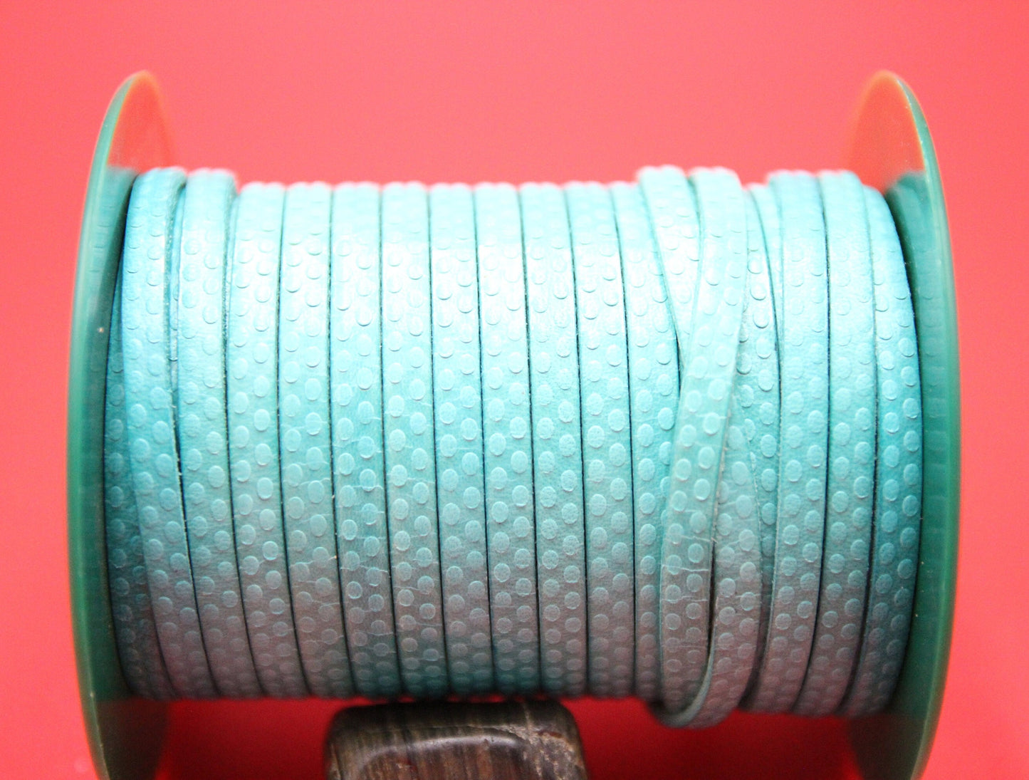 MADE in EUROPE 24'' flat 5mm engraved light turquoise leather cord, 5mm flat leather cord, 5mm embossed leather cord(MARF5TURPAST)