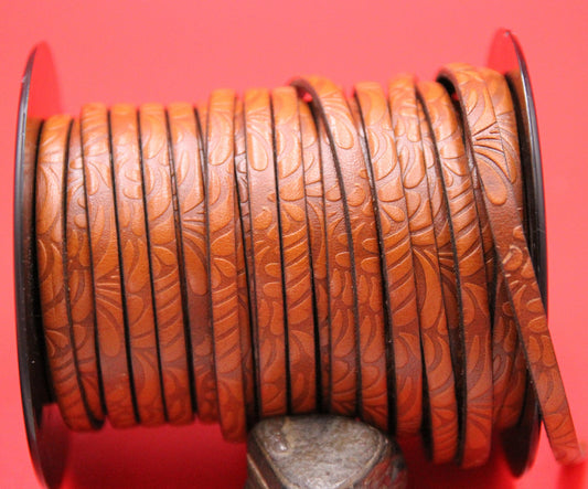 MADE in EUROPE 24'' flat 5mm engraved leather cord, 5mm tobacco leather cord, 5mm floral embossed leather cord(AR150/05/06)