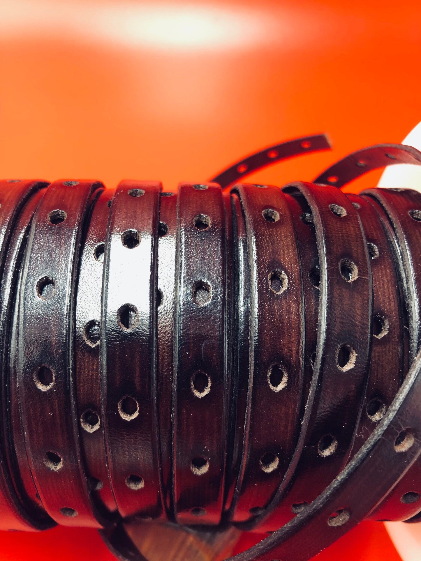MADE IN SPAIN 24" perforated 10mm leather cord, perforated brown leather cord, 10mm plain leather cord (291/10/02)
