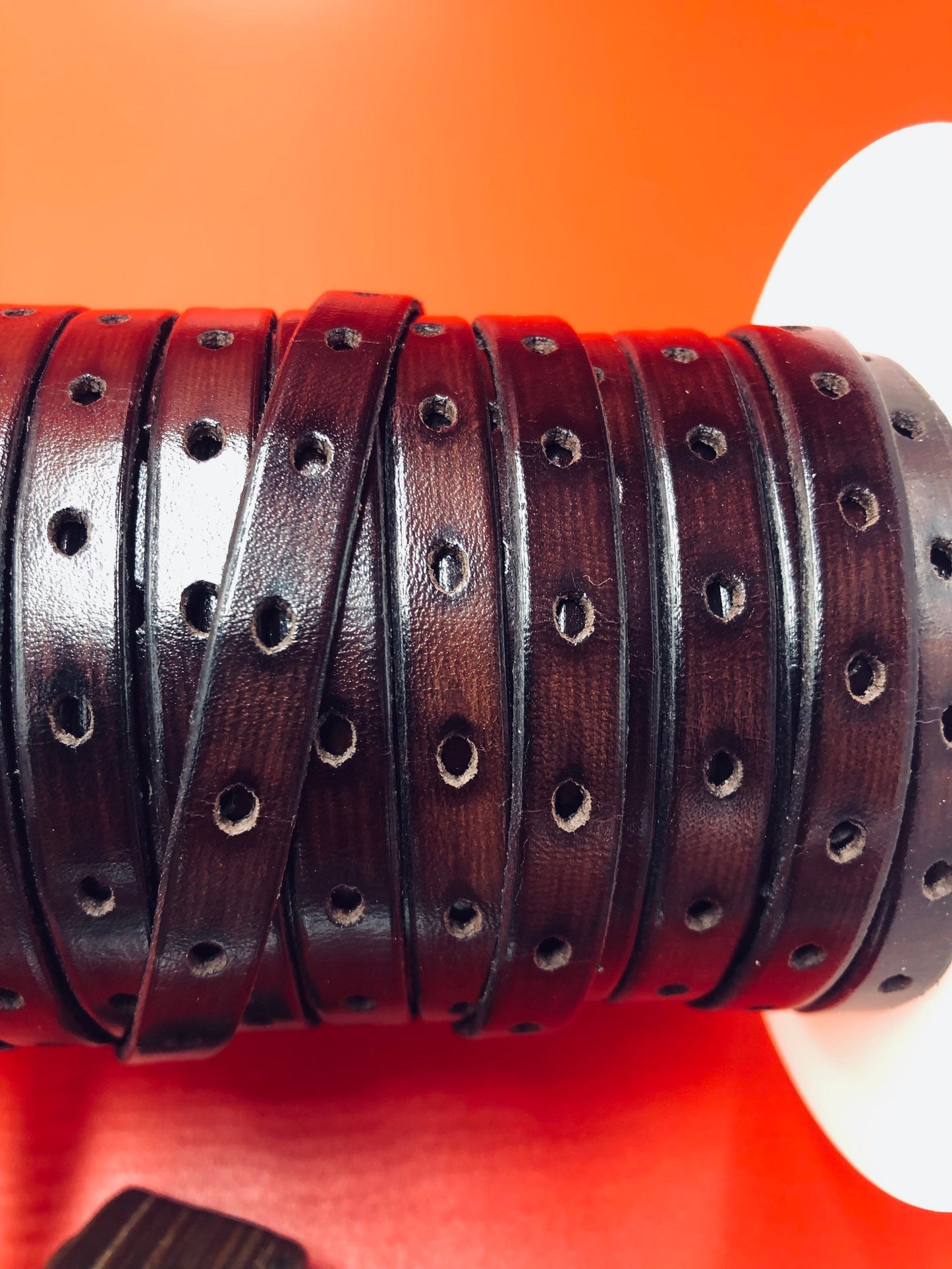 MADE IN SPAIN 24" perforated 10mm leather cord, perforated brown leather cord, 10mm plain leather cord (291/10/02)