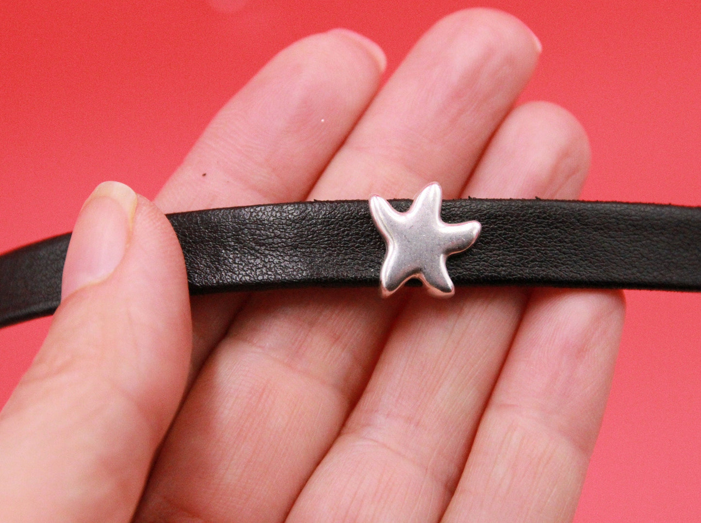 FS0527>>MADE in EUROPE zamak star sliders, 10mm flat cord star slider, 10mm leather cord slider, Qty2