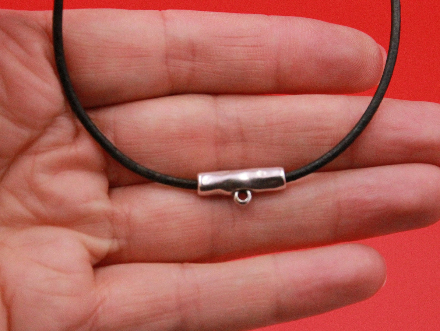 RS0164>> MADE IN EUROPE hammered zamak 2 slider tubes with charm holder ring, 2mm irregular slider with charm hanger Qty2