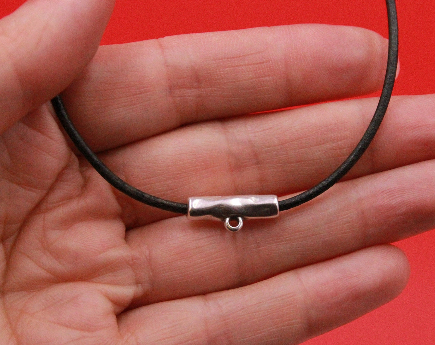 RS0164>> MADE IN EUROPE hammered zamak 2 slider tubes with charm holder ring, 2mm irregular slider with charm hanger Qty2