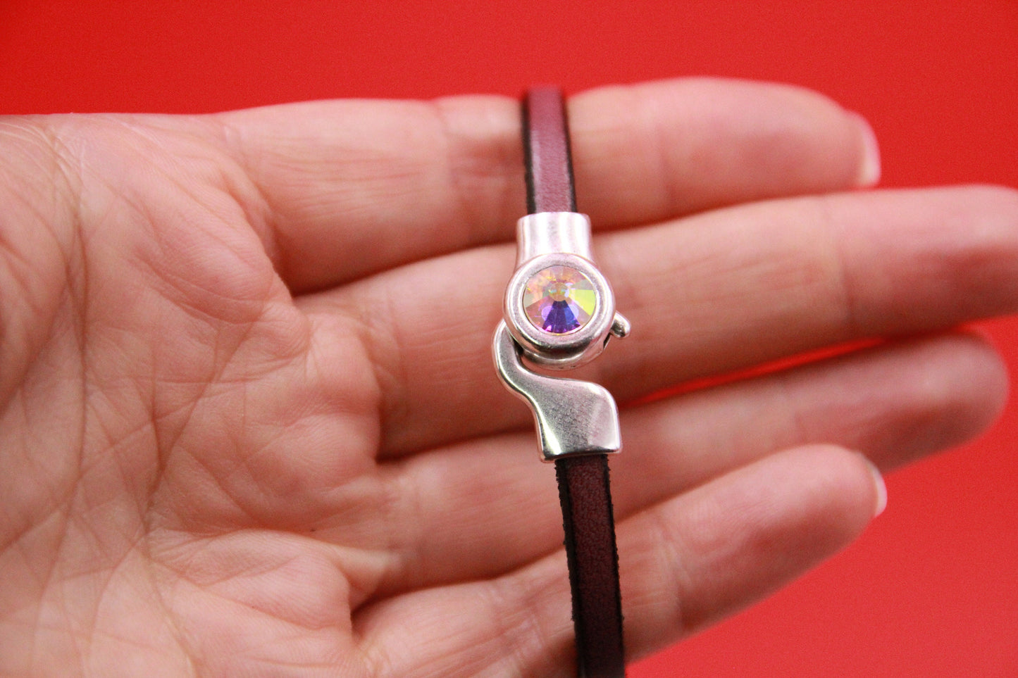FC0378>> MADE in EU 5mm flat hook clasp with Swarovski crystal, 5mm flat cord clasp (NG2334)