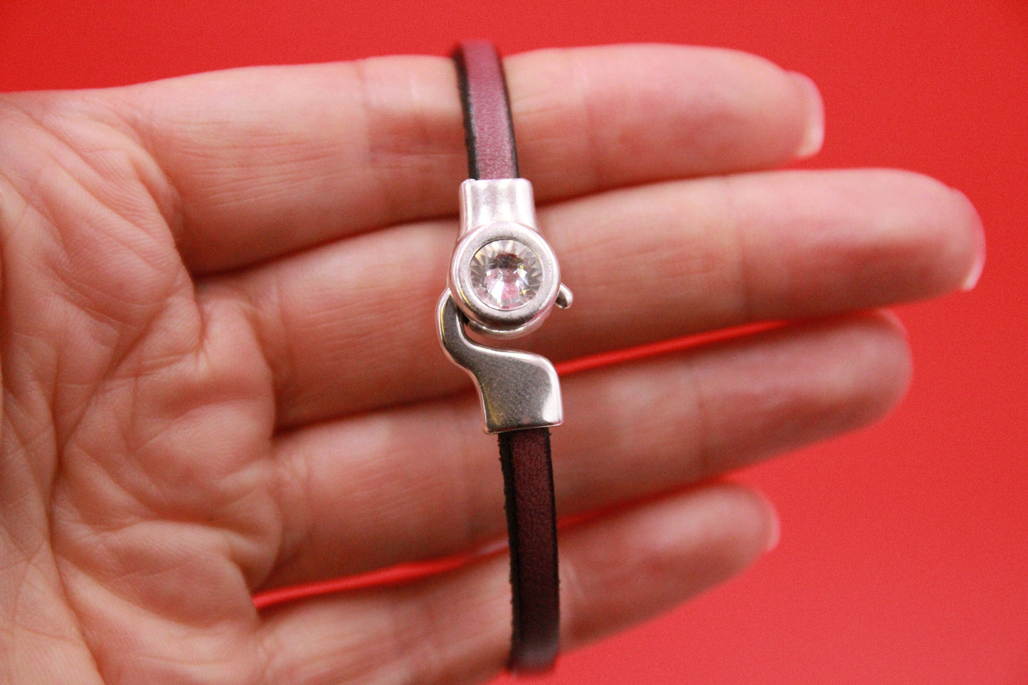 FC0378>> MADE in EU 5mm flat hook clasp with Swarovski crystal, 5mm flat cord clasp (NG2334)