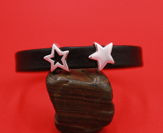 FS0526>>MADE in EUROPE zamak star sliders, 10mm flat cord star slider, 10mm leather cord slider, Qty2
