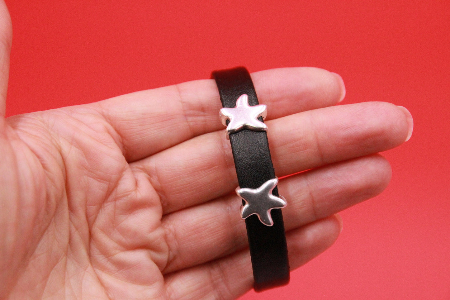 FS0527>>MADE in EUROPE zamak star sliders, 10mm flat cord star slider, 10mm leather cord slider, Qty2