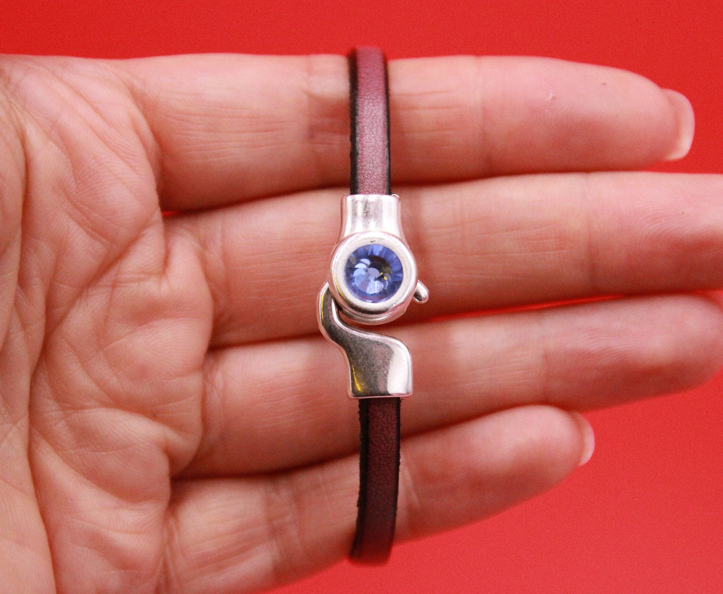 FC0378>> MADE in EU 5mm flat hook clasp with Swarovski crystal, 5mm flat cord clasp (NG2334)