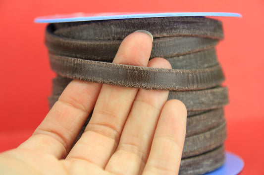 MADE in EUROPE 24" of vintage brown nautical leather cord, flat 10mm distressed leather cord, 10x2.6mm leather cord (NA10MAME)