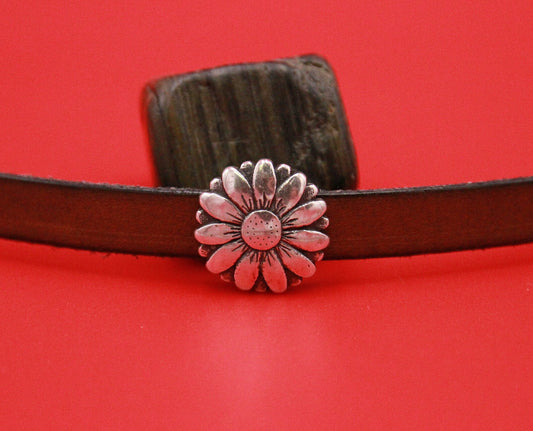 FS0539>>MADE IN EUROPE 2 zamak flower sliders for 10mm flat cord, 10mm flat cord slider, Qty2