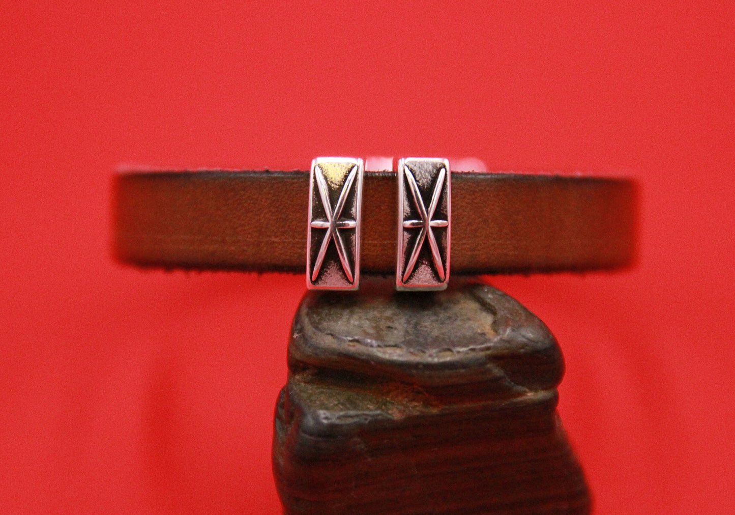 FS0547>>MADE in EUROPE 4 zamak sliders, 10mm flat cord slider bars, 10mm leather cord sliders, zamak sliders Qty4