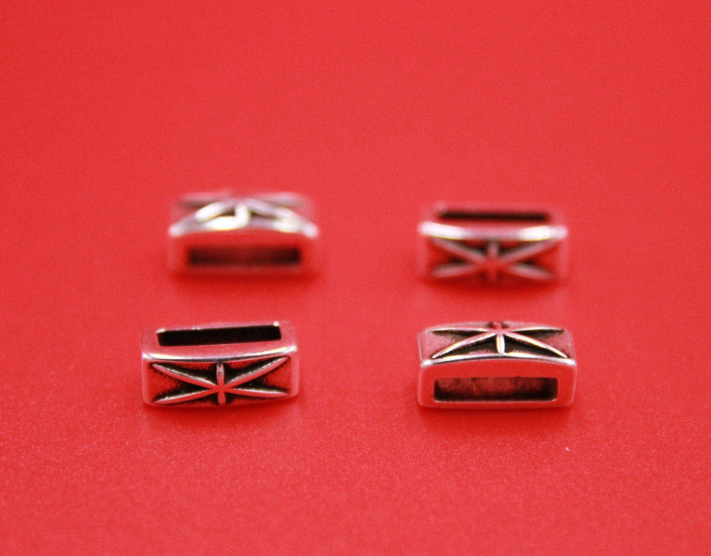 FS0547>>MADE in EUROPE 4 zamak sliders, 10mm flat cord slider bars, 10mm leather cord sliders, zamak sliders Qty4