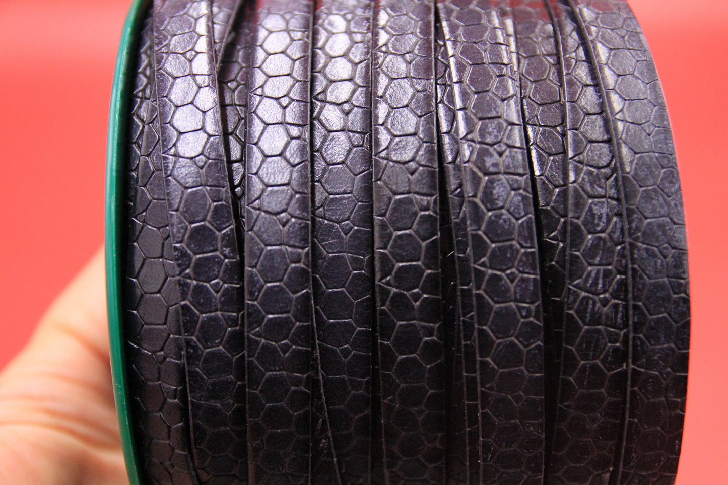 MADE in EUROPE 24" flat leather cord, 10mm leather cord, crocodile skin design embossed leather cord (AR250/10/33)