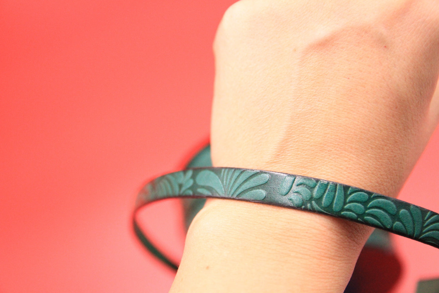 MADE in EUROPE 24" flat leather cord, 10mm leather cord, floral embossed leather cord (AR150/10/15)