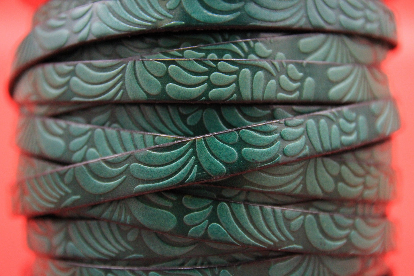 MADE in EUROPE 24" flat leather cord, 10mm leather cord, floral embossed leather cord (AR150/10/15)