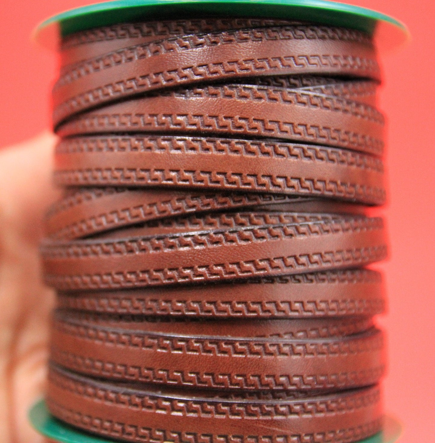 MADE in EUROPE 24" flat leather cord, embossed 10mm brown leather cord, genuine leather cord (AR180/10/brown)
