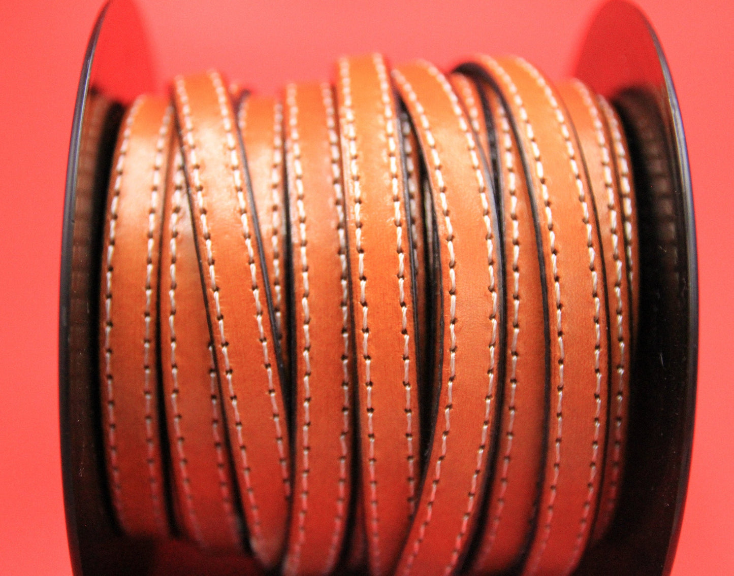 MADE IN SPAIN 24" flat stitched leather cord, tobacco 10mm flat leather cord, 10mm stitched leather cord (AR240/10/04)