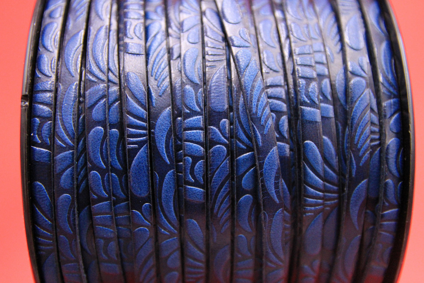 MADE in EUROPE 24'' flat 5mm engraved leather cord, 5mm flat dark blue leather cord, 5mm floral embossed leather cord(AR150/05/21)