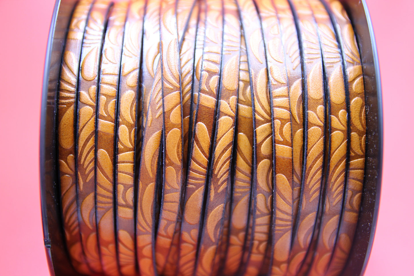 MADE in EUROPE 24'' flat 5mm embossed leather cord, 5mm flat floral embossed leather cord, (AR150/05/03)