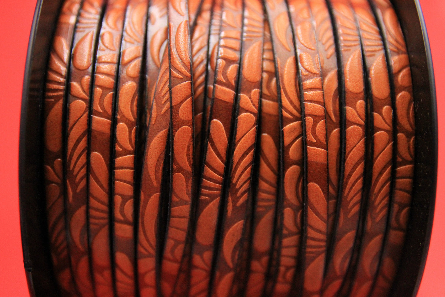 MADE in EUROPE 24'' flat 5mm embossed leather cord, 5mm flat floral embossed leather cord, (AR150/05/05)