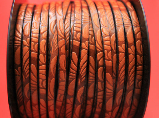 MADE in EUROPE 24'' flat 5mm embossed leather cord, 5mm flat floral embossed leather cord, (AR150/05/05)