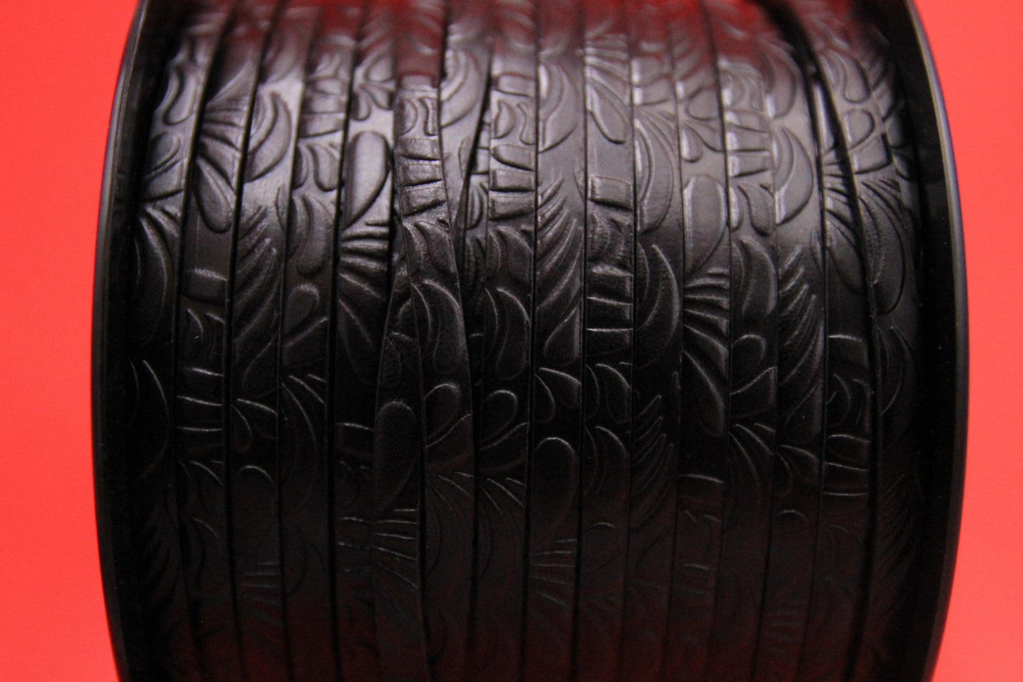 MADE in EUROPE 24'' flat 5mm embossed leather cord, 5mm flat floral embossed leather cord, (AR150/05/34)