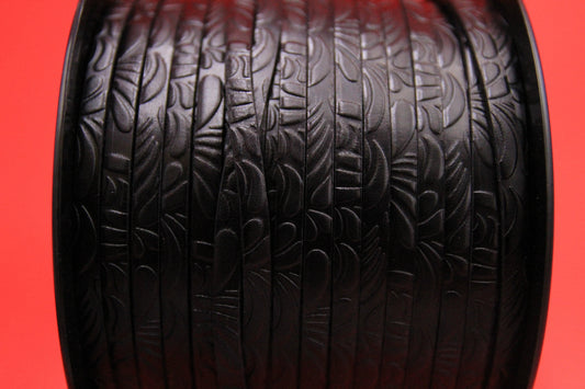 MADE in EUROPE 24'' flat 5mm embossed leather cord, 5mm flat floral embossed leather cord, (AR150/05/34)