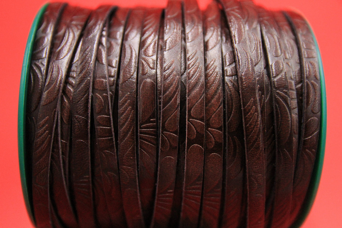 MADE in EUROPE 24'' flat 5mm embossed leather cord, 5mm flat floral embossed leather cord, (AR150/05/09)