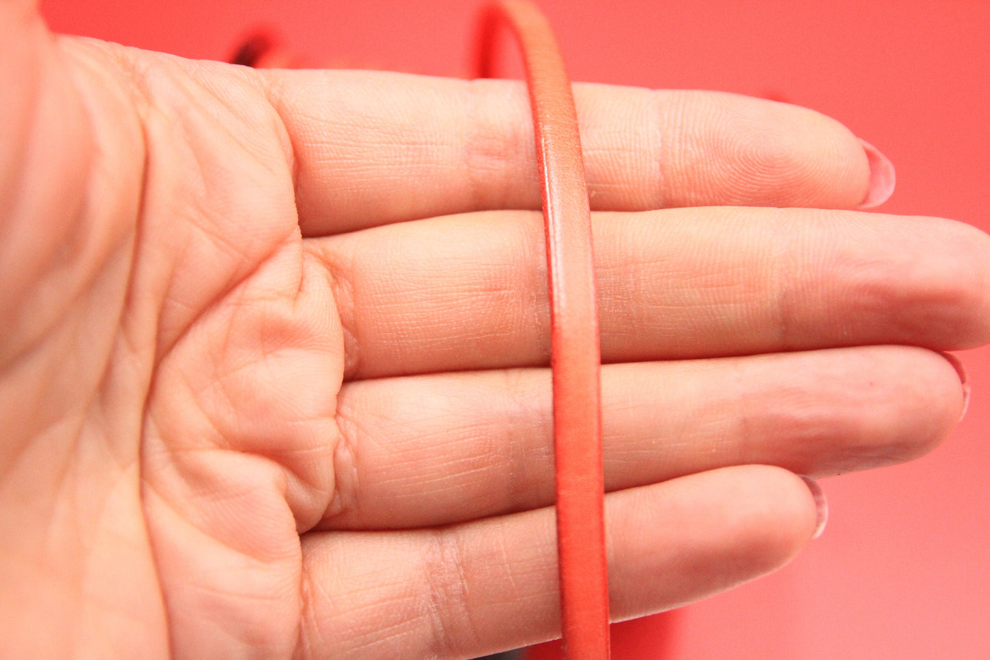 MADE in EUROPE 1 yard of 5mm flat leather cord,coral leather cord 5mm, flat coral 5mm leather cord (MARF5COR)