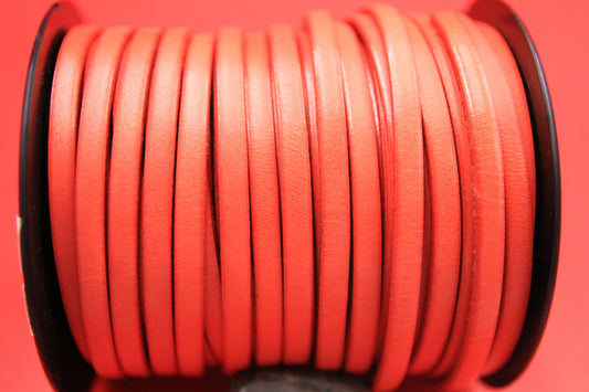 MADE in EUROPE 1 yard of 5mm flat leather cord,coral leather cord 5mm, flat coral 5mm leather cord (MARF5COR)