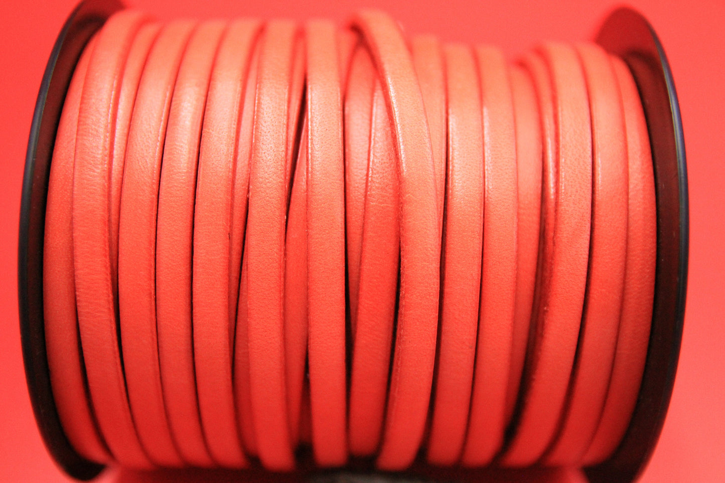 MADE in EUROPE 1 yard of 5mm flat leather cord,coral leather cord 5mm, flat coral 5mm leather cord (MARF5COR)
