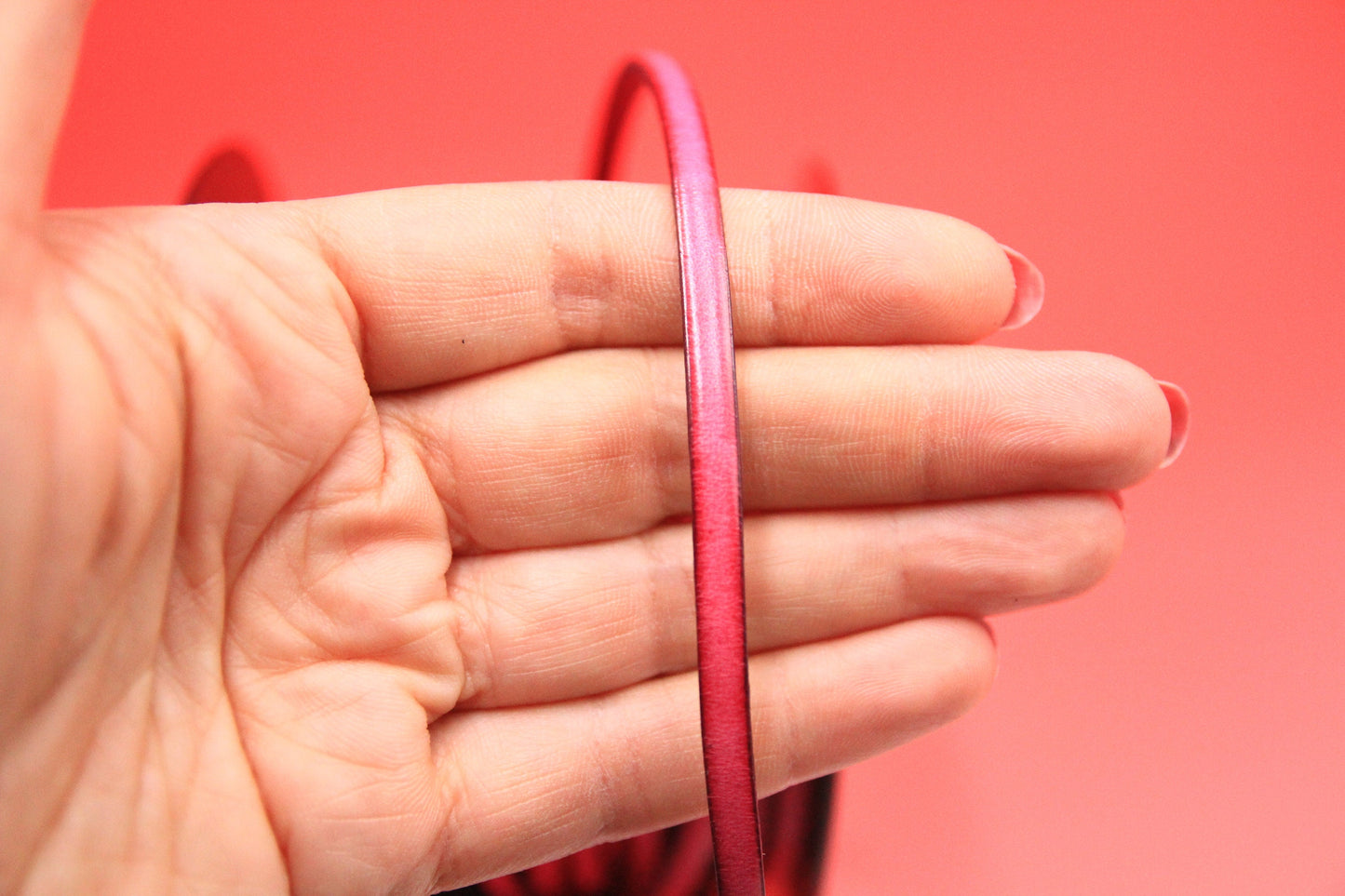 MADE in EUROPE 1 yard of 5mm flat leather cord, genuine leather 5mm strip, hot pink flat leather cord (AR100/05/25)