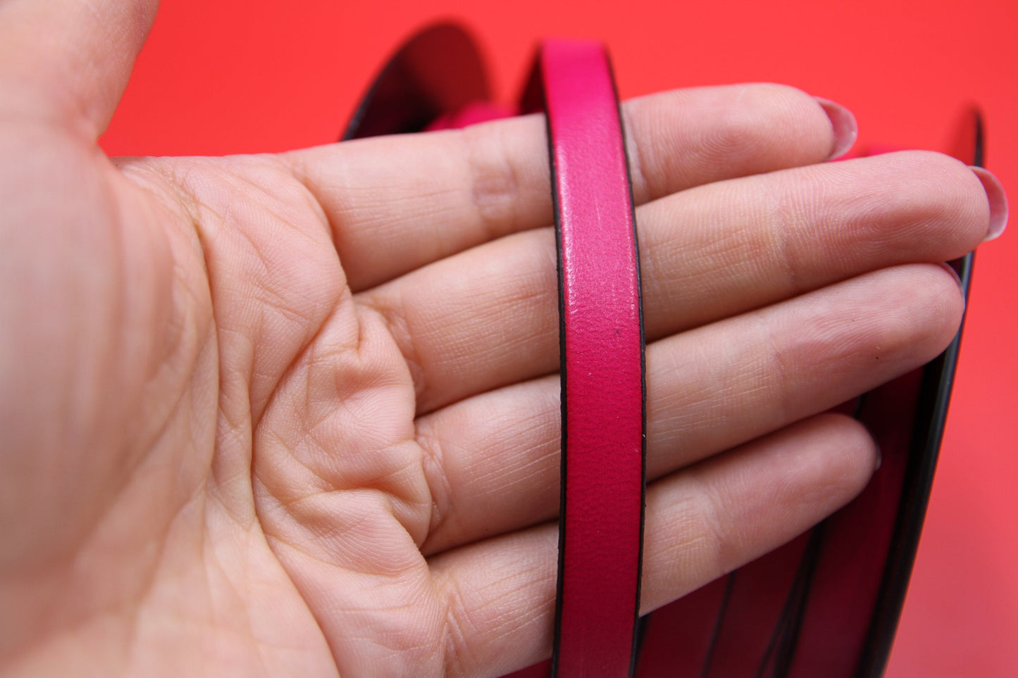 MADE in EUROPE 24" flat leather cord, 10mm leather cord, fuchsia leather cord (MARF10FUCSIA)