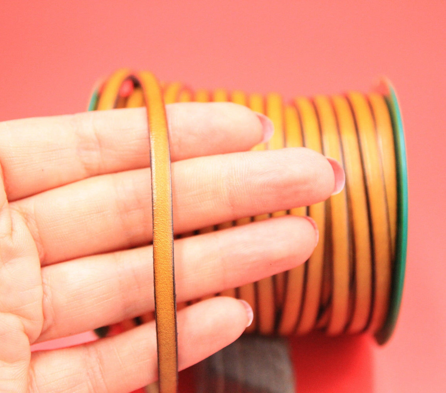 MADE in EUROPE 1 yard of 5mm flat leather cord, 5mm genuine mustard leather cord, flat 5mm real leather cord (Marf5mustard)
