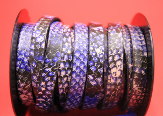 MADE in EUROPE 24'' multi color flat leather cord, 10mm flat leather cord, 10mm python printed leather cord