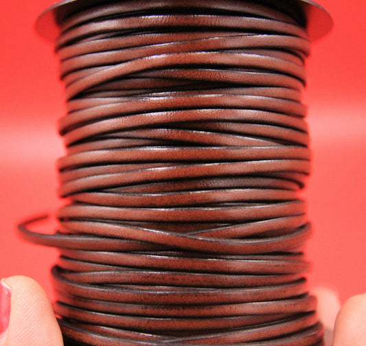 MADE in EUROPE 1 yard of 3mm flat brown leather cord, genuine flat leather cord, 3x2mm flat leather cord (AR100/03/brown)