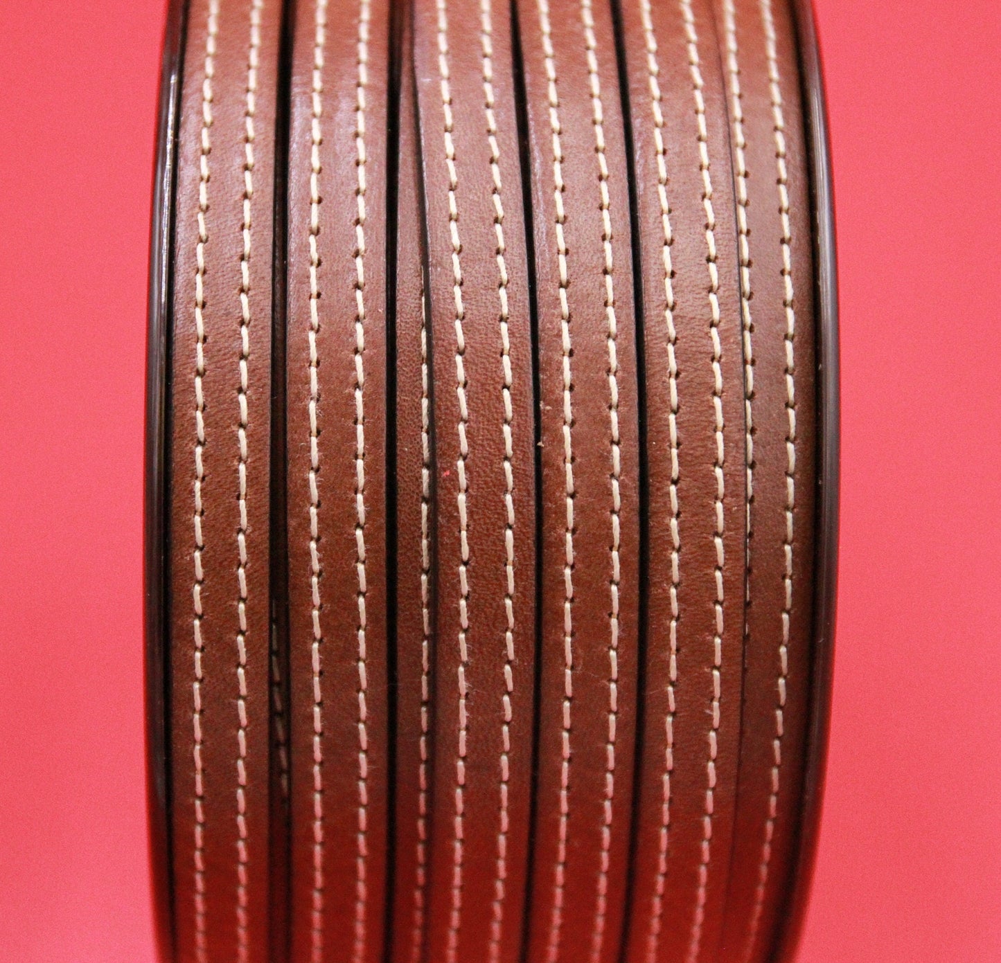 MADE IN SPAIN 24" flat stitched leather cord, 10mm flat leather cord, 10mm stitched leather cord (TCPC10)