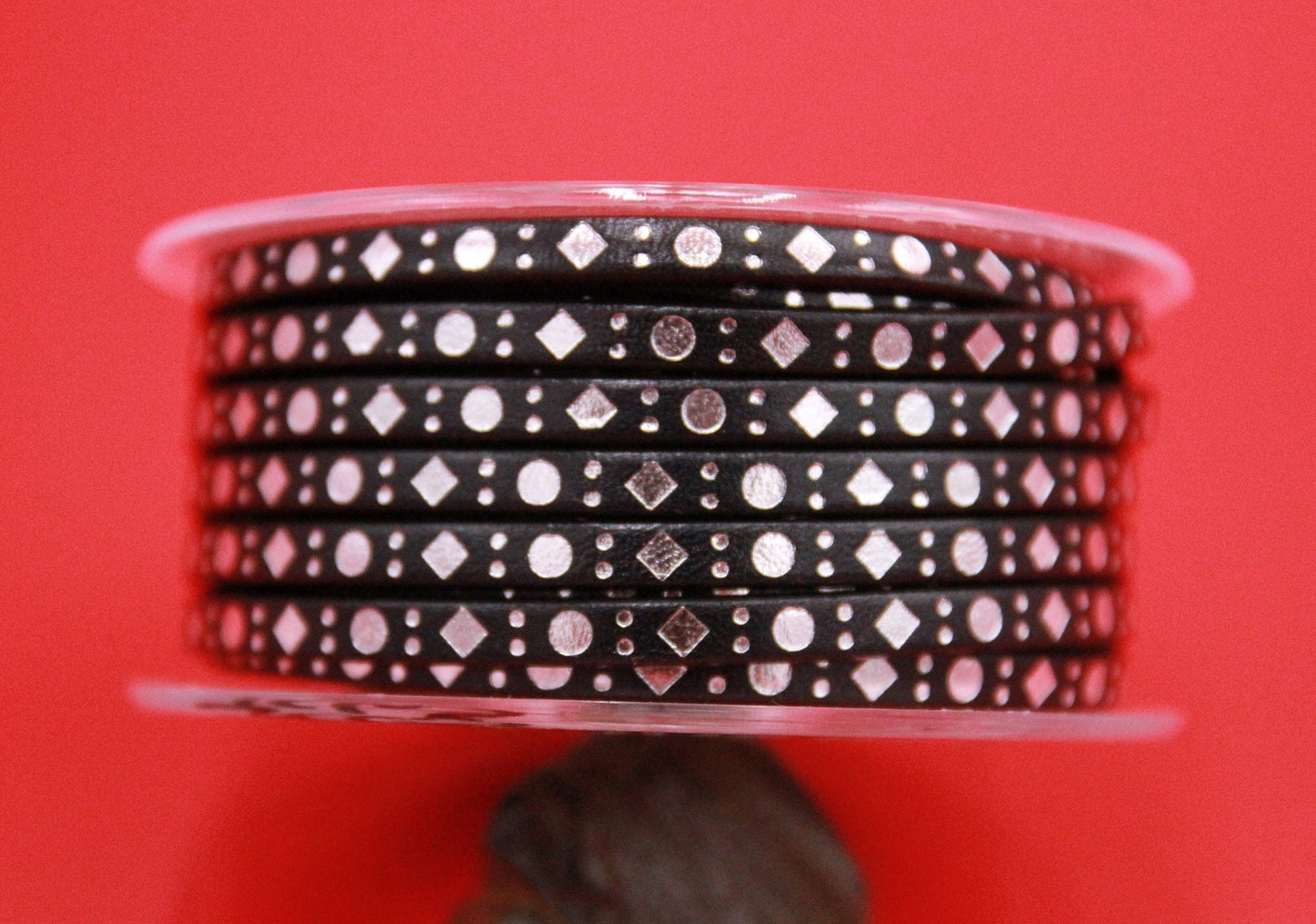 MADE in SPAIN 24" flat leather cord, engraved leather cord with metallic pattern (DotsSquare5/46/44)
