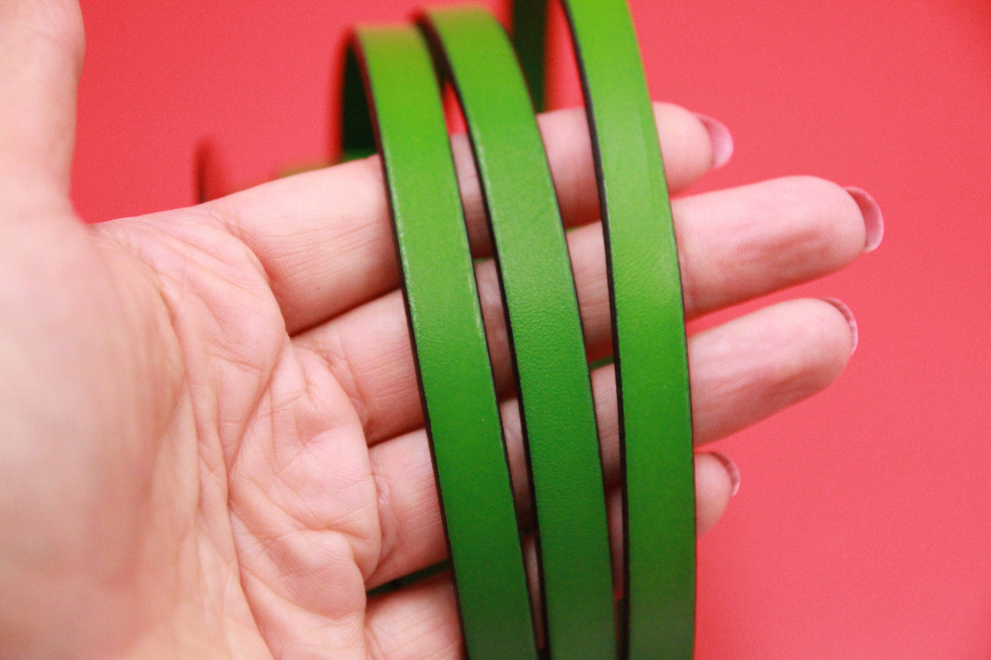 MADE in EUROPE 24" of 10mm flat leather cord, genuine green leather 10mm strip, flat green leather cord