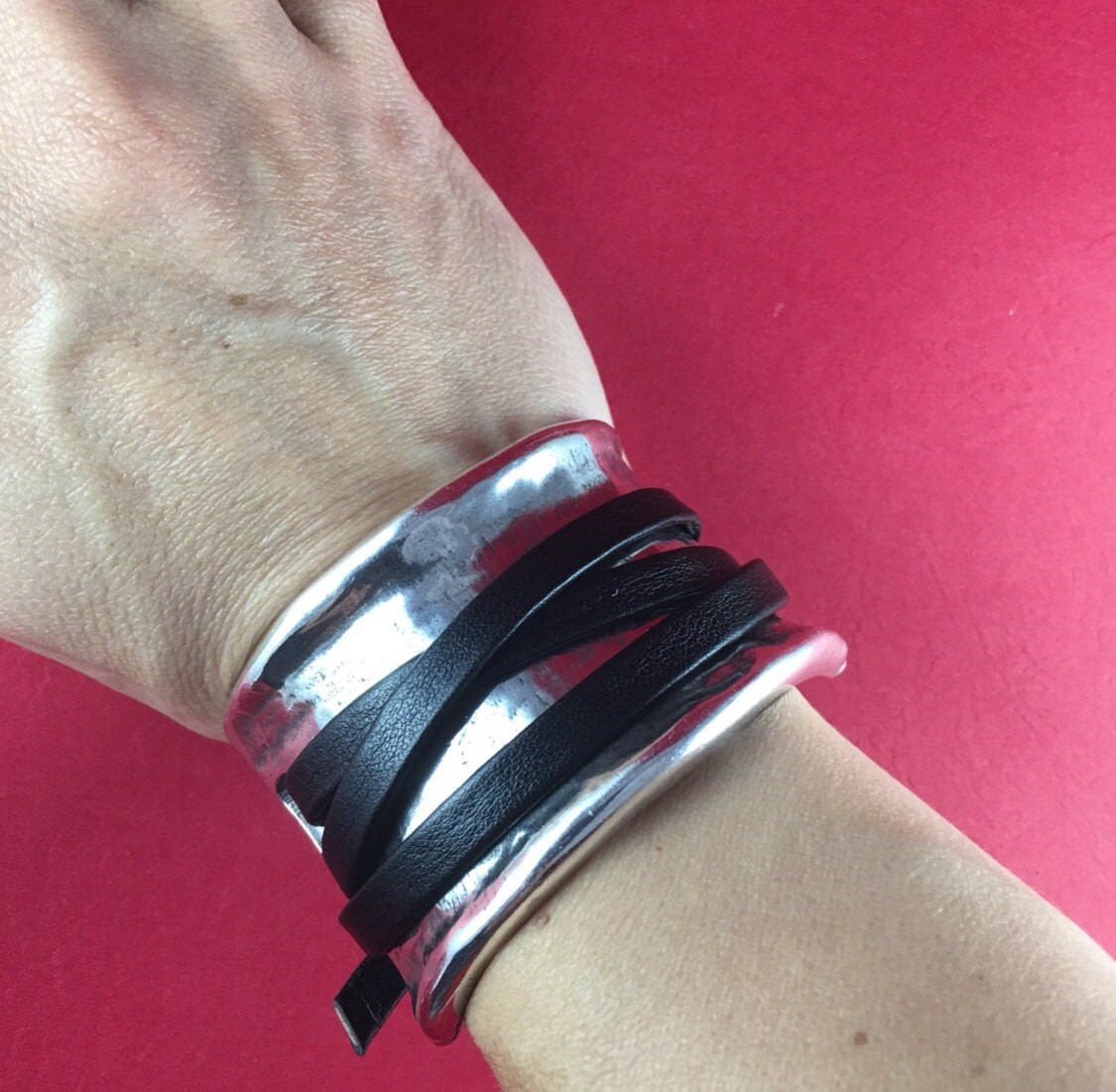 B0084>>MADE in EUROPE zamak half bracelet, large heavy duty bracelet connector, silver half cuff (ABLZ67) Qty1