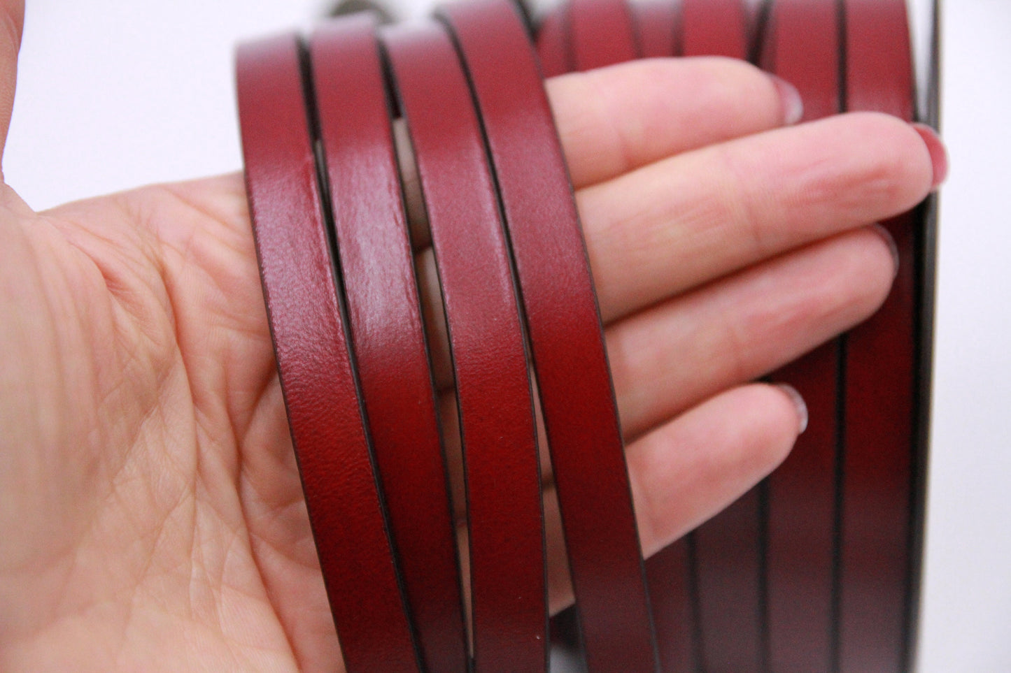 MADE IN SPAIN 24" flat leather cord, flat red and dark red leather cord, 10mm flat leather cord