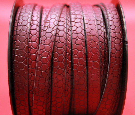MADE in EUROPE 24" flat leather cord, 10mm leather cord, crocodile skin design embossed leather cord (AR250/10/CIR)