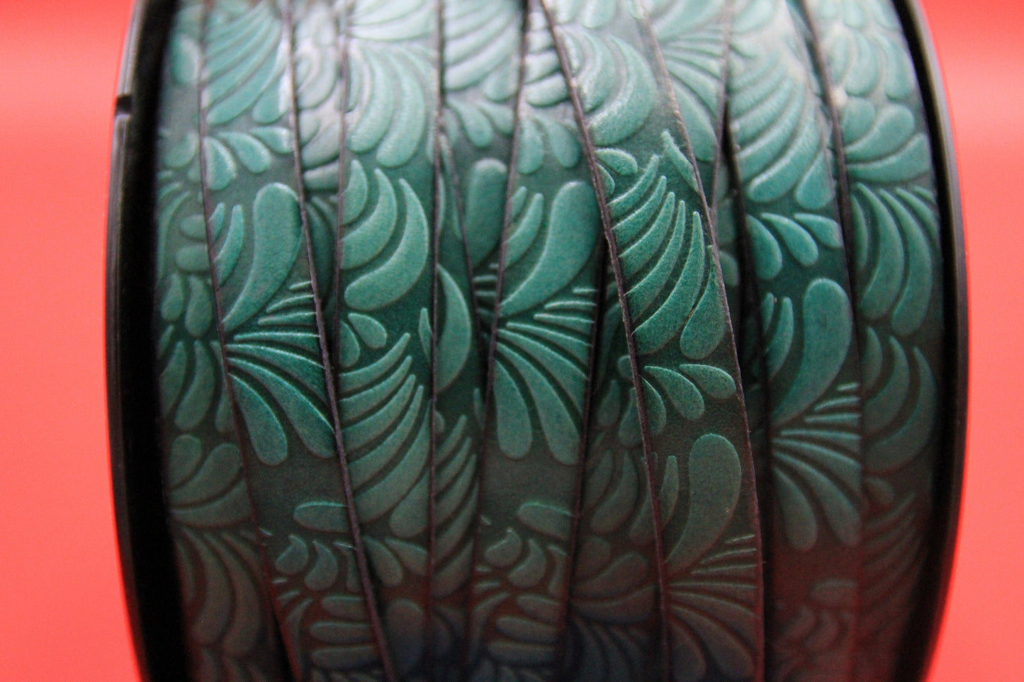 MADE in EUROPE 24" flat leather cord, 10mm leather cord, floral embossed leather cord (AR150/10/15)