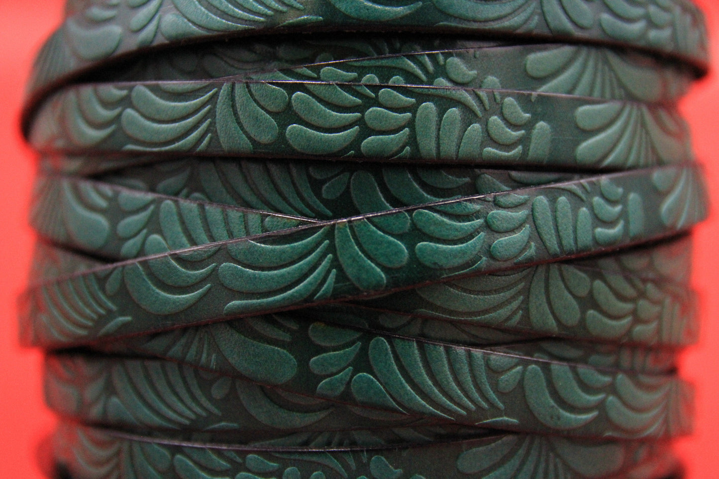 MADE in EUROPE 24" flat leather cord, 10mm leather cord, floral embossed leather cord (AR150/10/15)